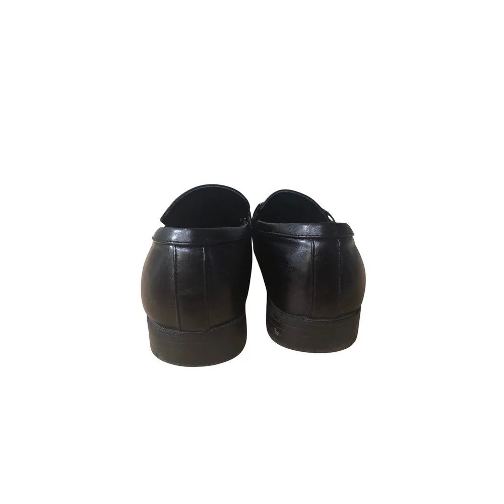 Perry Ellis Mens Black Leather Bit Loafers Square‎ Toe Dress Shoes Size 10.5